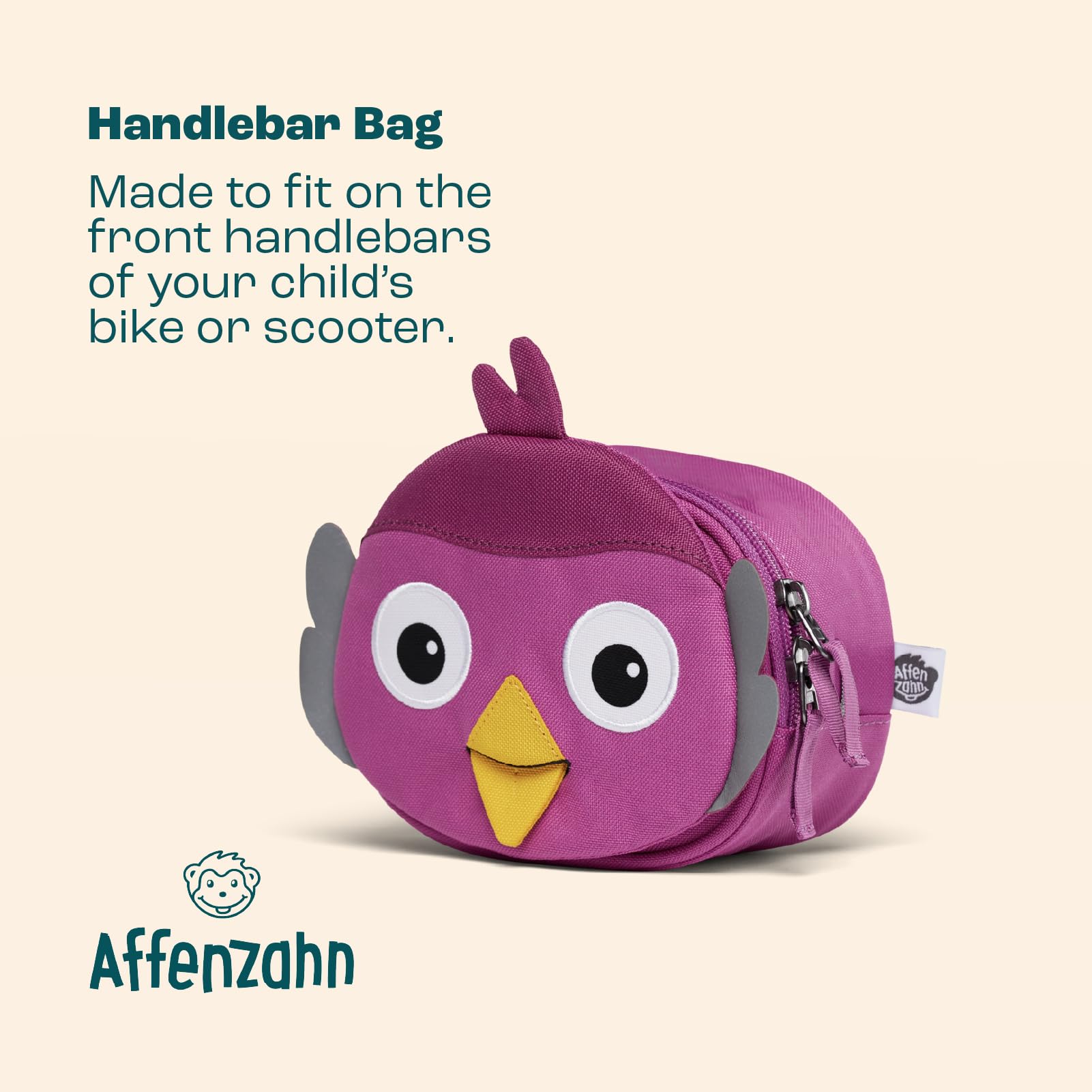 affenzahn-kleiner-freund-lenkertasche-vogel-lila-mit-kletthalterung image 2