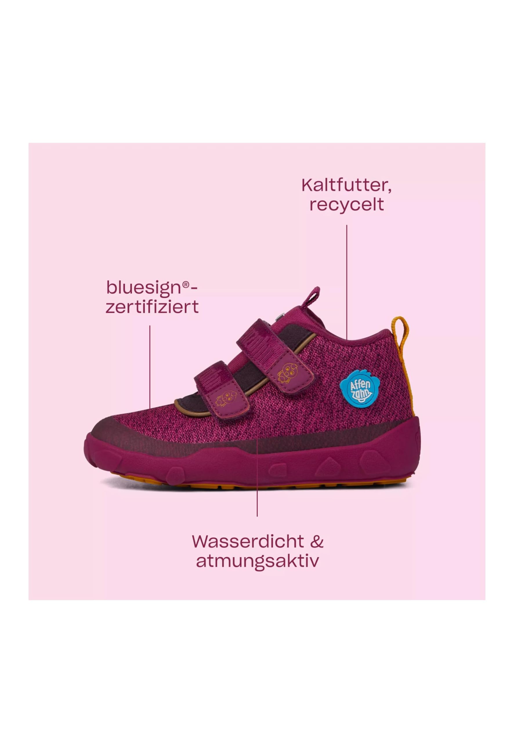 affenzahn-low-boot-knit-happy-bergangsschuh-flamingo-pink-wasserdicht-gr-21-32 image 2